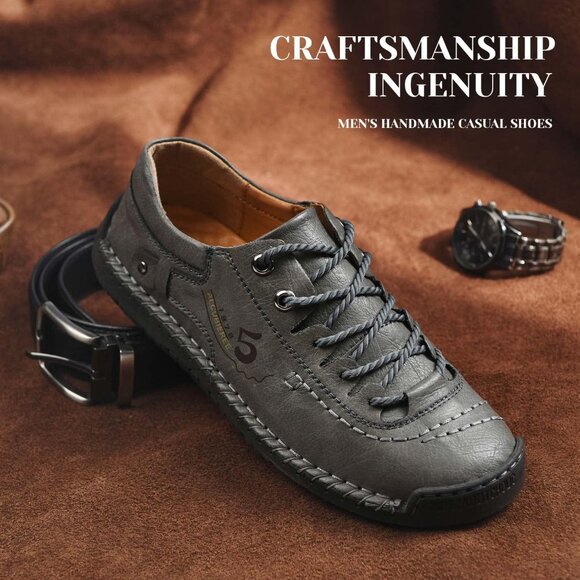 Alcubieree Men Grey Leather Casual Fashion Loafer Driving Rubber Sole Sneakers - Picture 2 of 8